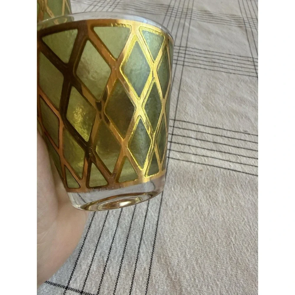 VTG MCM Set Of 6 Culver Valencia Bar Highball/Lowball Tumblers Green & 22k Gold